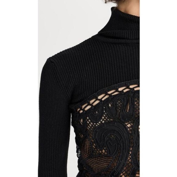 NWT SEA NEW YORK Liesel Embroidered Combo Long Sleeve Turtleneck Top Black - Picture 6 of 9